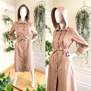 Vintage 70s 80s LONDON FOG Raincoat Hooded Dusty Rose Rain Jacket Trench Coat